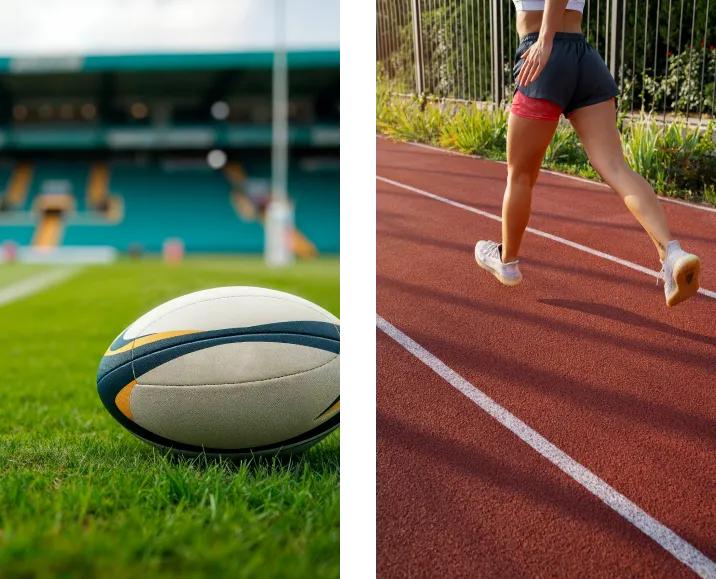 Visuels de ballon de rugby et piste athlétisme
