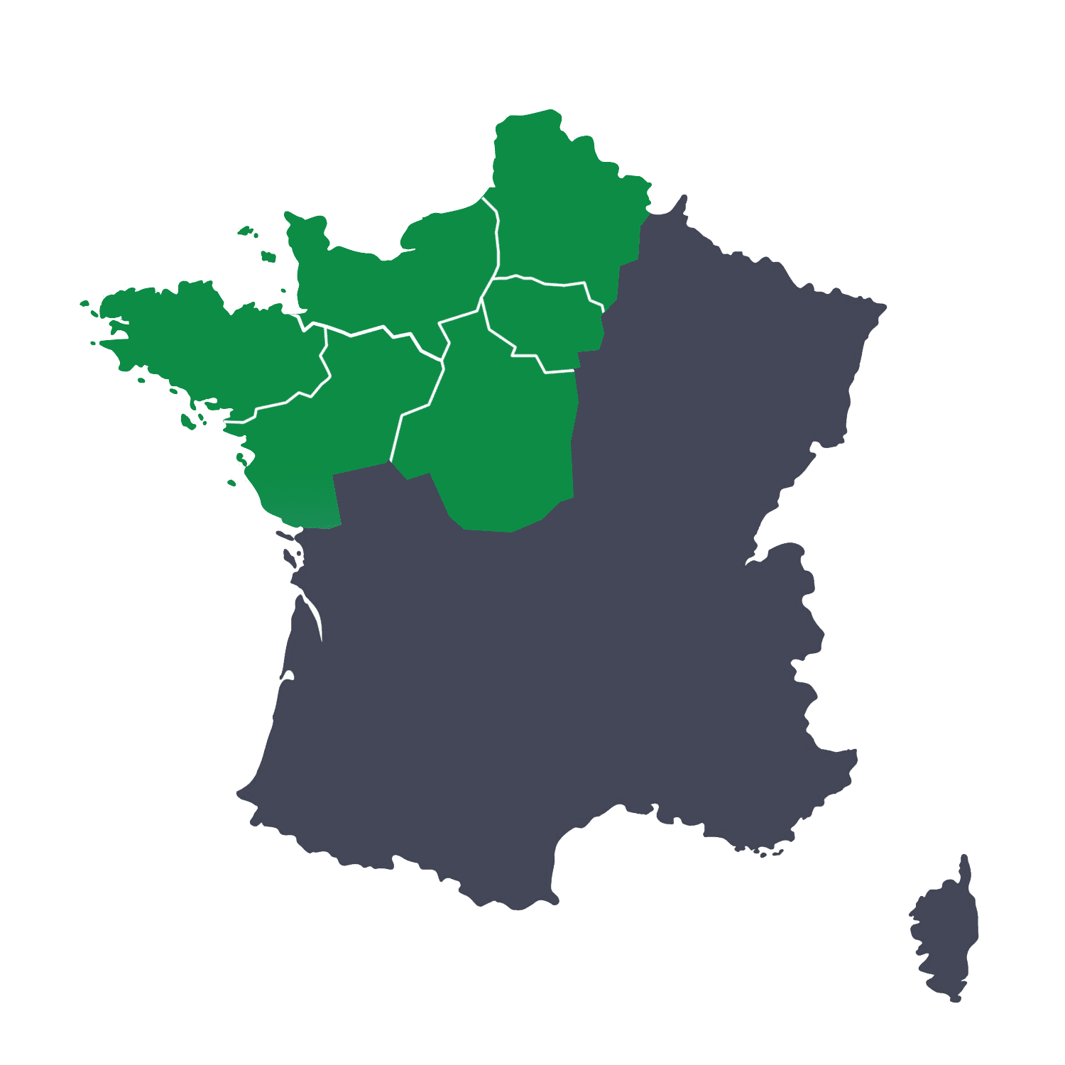 Carte de France avec les régions où intervient Sport concept